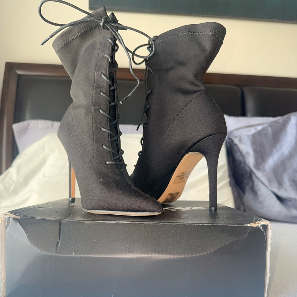 Fashion Nova Black Lace-Up Heeled Boots